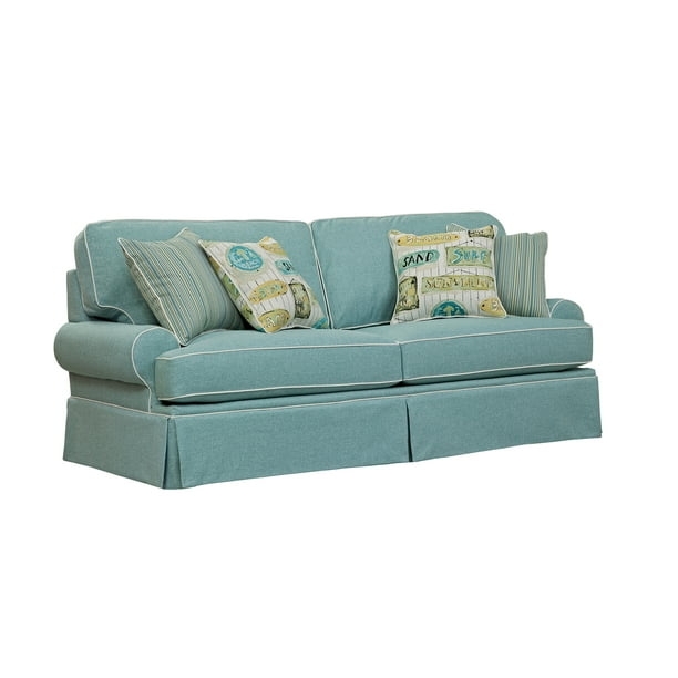 Coastal Aqua Blue Classic Sofa with Decorative Pillows