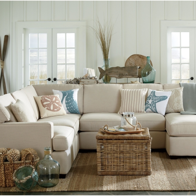 Coastal Beige Sectional Sofa with Nautical Accents
