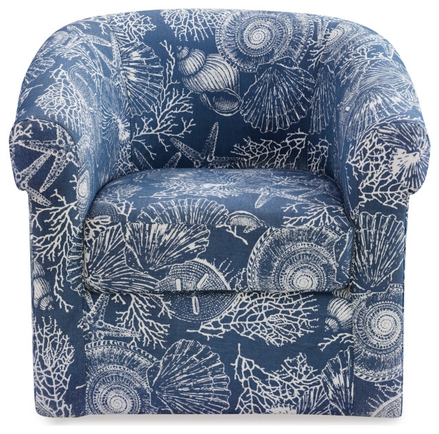 Coastal Blue Bonnie Swivel Club Chair with Seashell Print