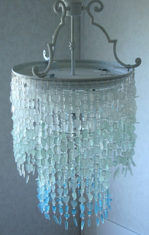 Coastal Blue Ombre Sea Glass Chandelier Lighting