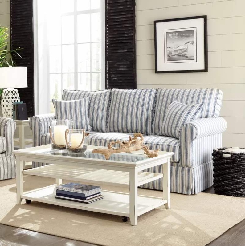 Coastal Blue Striped Beach House Living Room Sofa