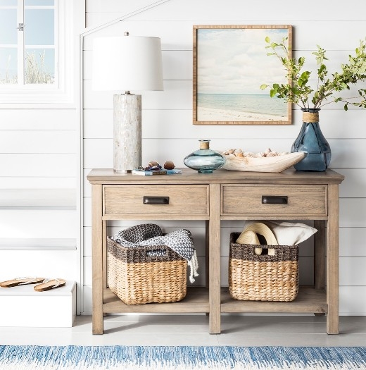 Coastal Console Table Styling with Natural Elements