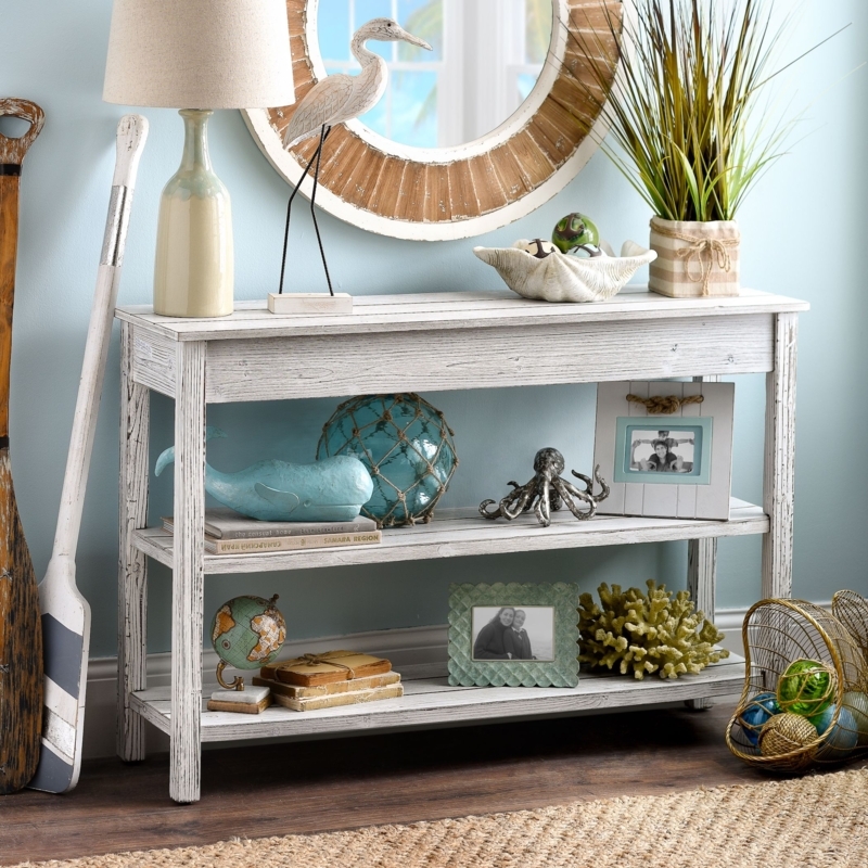 Coastal Console Table with Beach Decor Accents