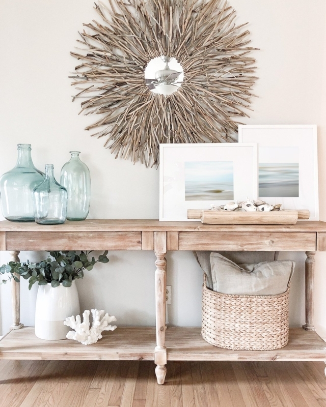 Coastal Console Table with Leaning Art and Decor