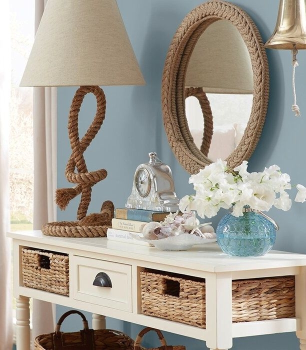 Coastal Console Table with Nautical Rope Decor