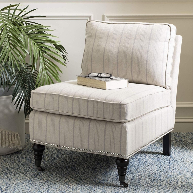 Coastal Cream Accent Chair with Subtle Stripes