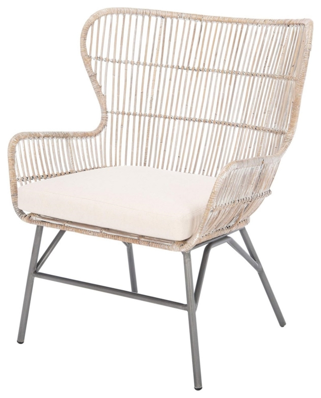 Coastal Grey Washed Rattan Accent Chair with Metal Legs