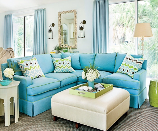 Coastal Light Blue Sofa Living Room Design Ideas