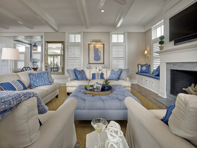 Coastal Living Room with Blue and White Accents