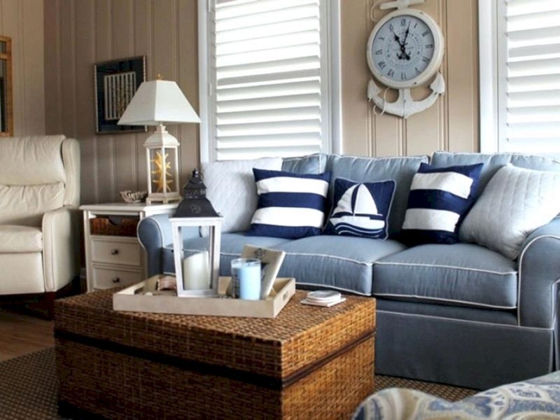 Coastal Living Room with Nautical Blue Accents