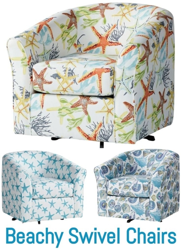 Coastal Patterned Upholstered Beach Swivel Chairs
