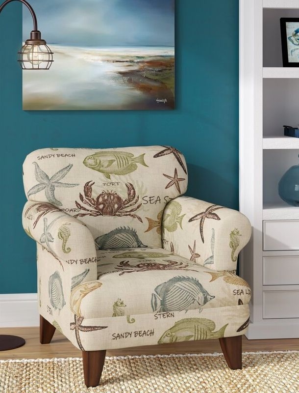 Coastal Print Accent Chair with Marine Life Motifs