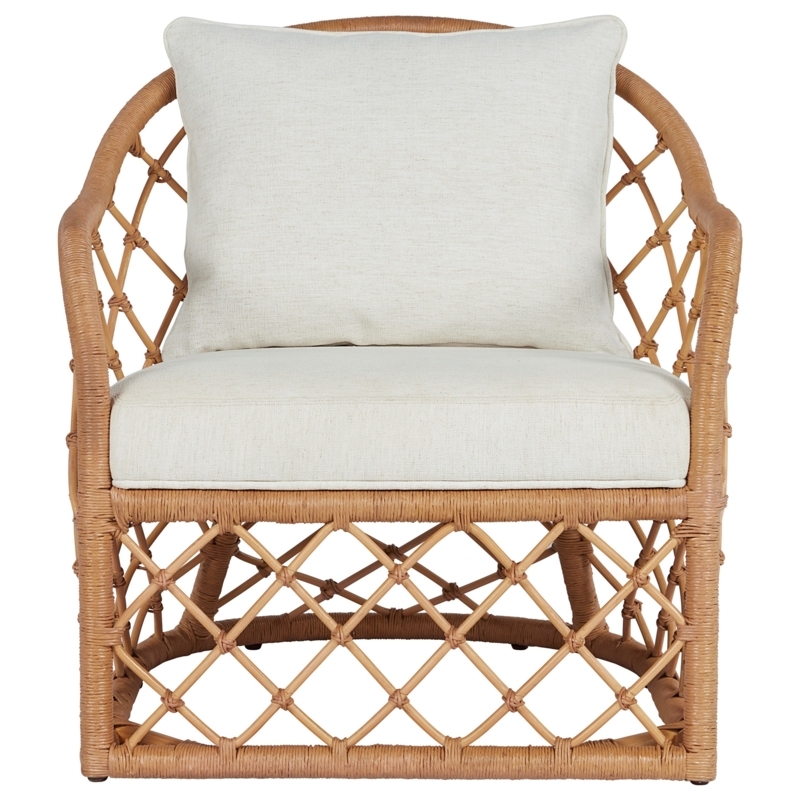 Coastal Rattan Accent Chair with Cream Cushions
