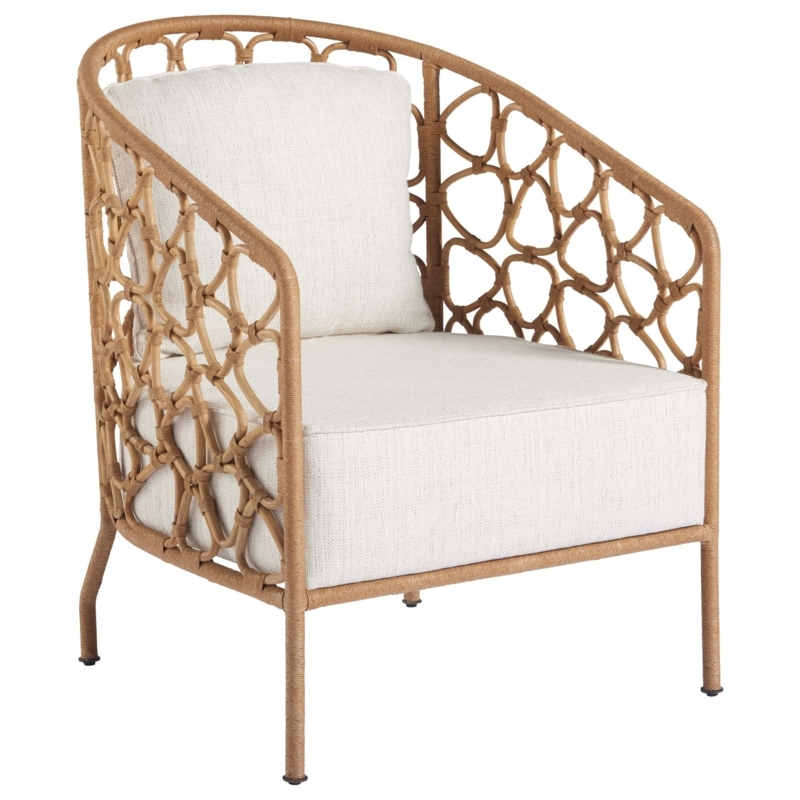 Coastal Rattan Accent Chair with Neutral Cushions