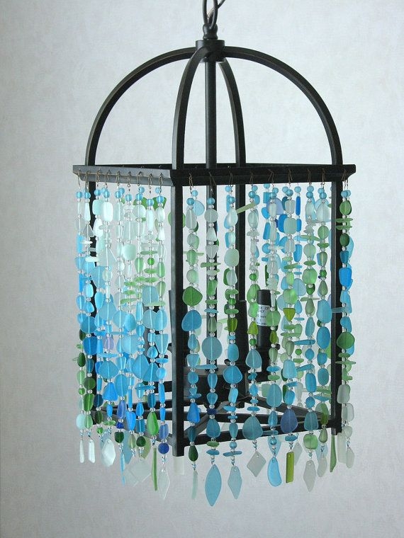 Coastal Sea Glass Beaded Chandelier Light Fixture