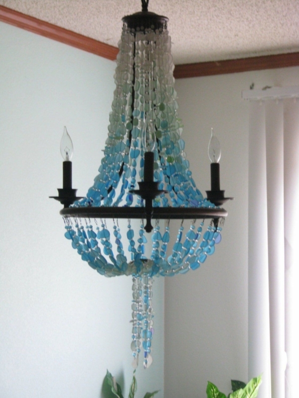 Coastal Sea Glass Beaded Chandelier Lighting Fixture
