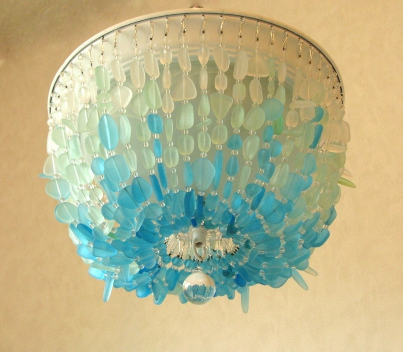 Coastal Sea Glass Flush Mount Chandelier Light