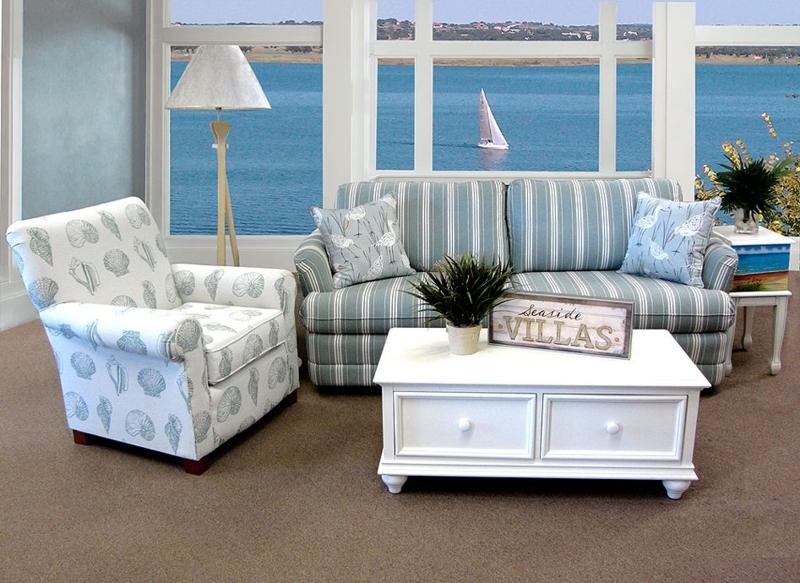 Coastal Striped Sofas with Nautical Beach Decor