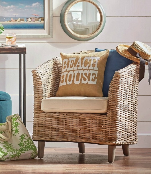 Coastal Wicker Chair with Beach House Pillow