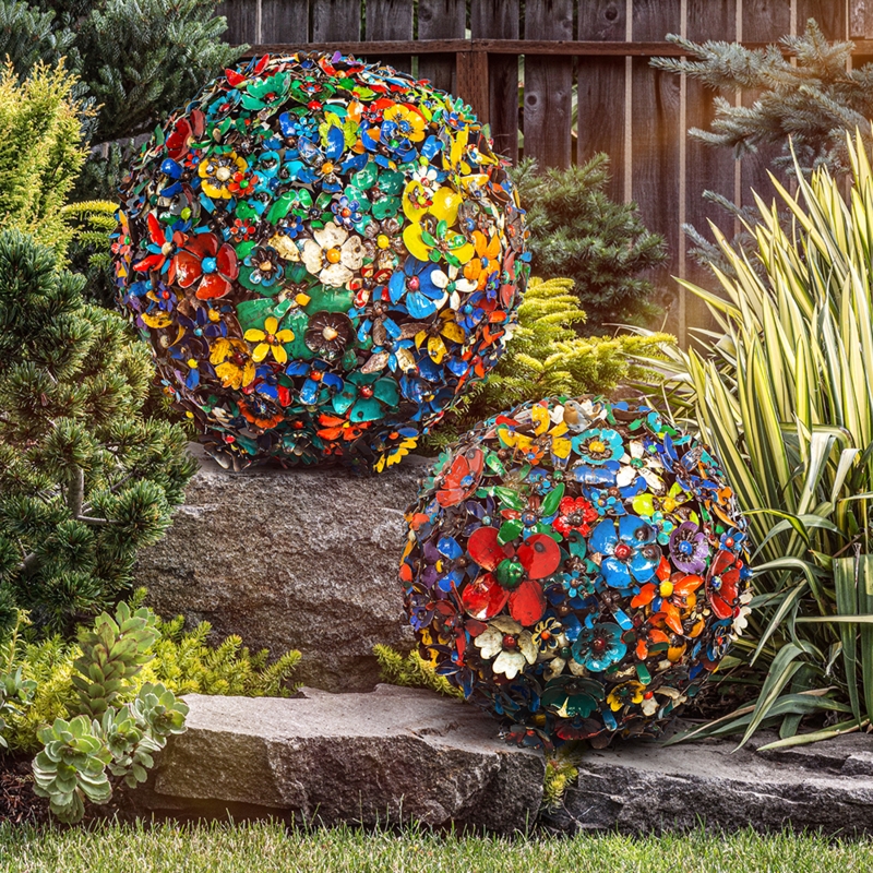 Colorful Floral Garden Spheres Outdoor Decor