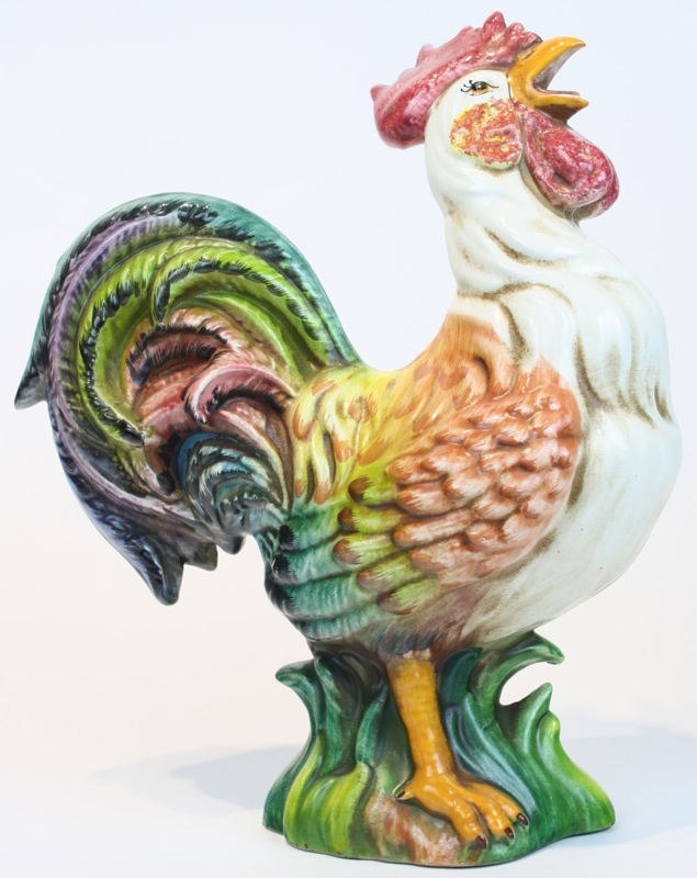 Colorful Italian Ceramic Rooster Figurine Statue