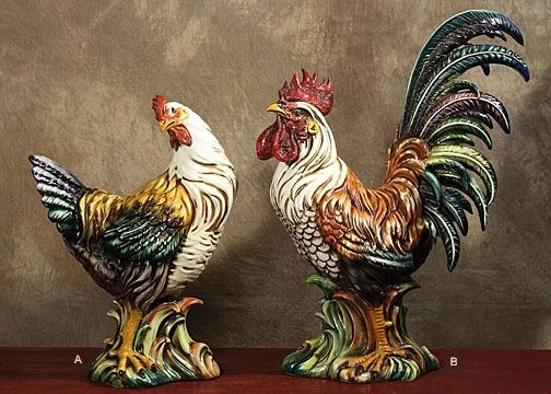 Colorful Italian Ceramic Rooster Figurines Decor