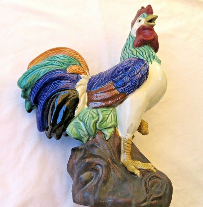 Colorful Large Ceramic Rooster Figurine Statue