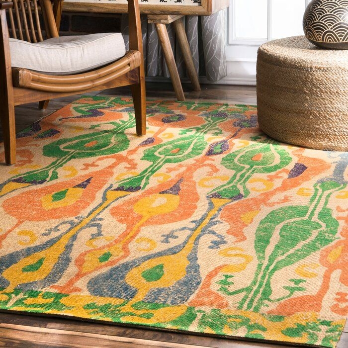 Colorful Orange and Green Patterned Area Rug