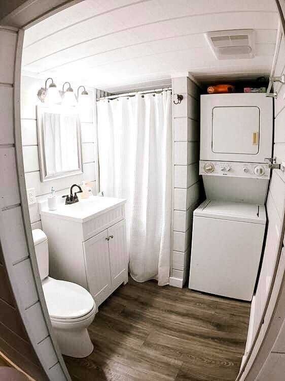 Compact Bathroom and Laundry in Tiny House Conversion