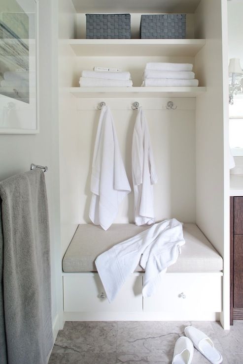 Compact Bathroom Storage Bench with Shelves