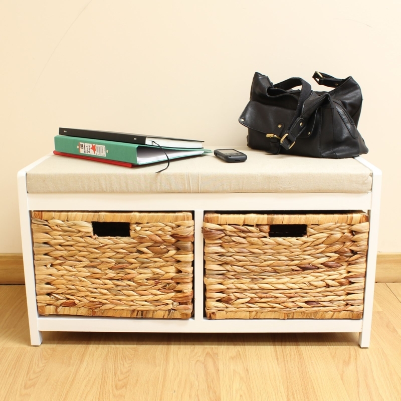 Compact Bench Storage with Woven Baskets for Entryway