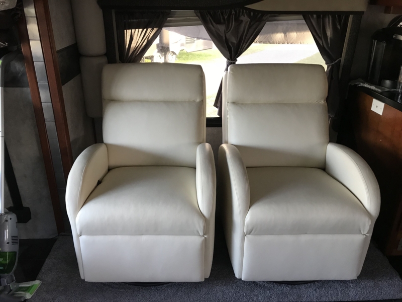 Compact White RV Recliners with Wall Hugger Design