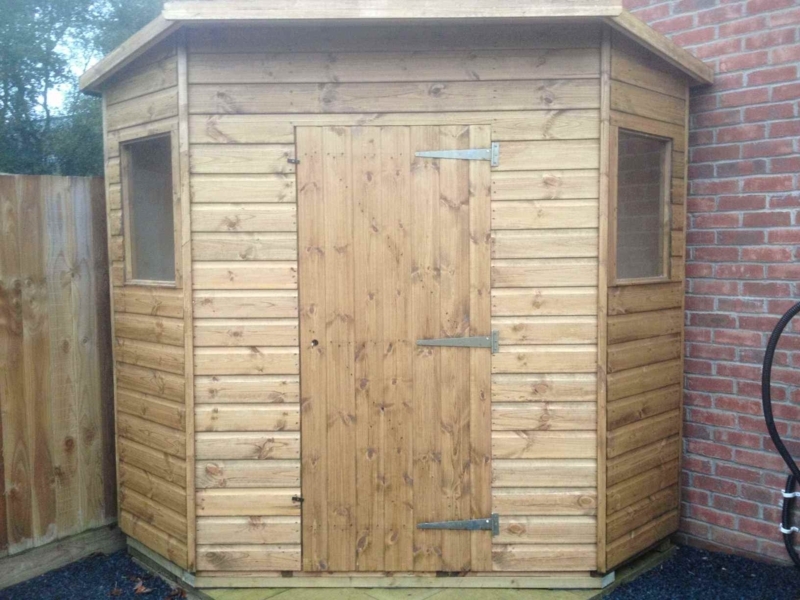 Compact Wooden Corner Garden Shed Design