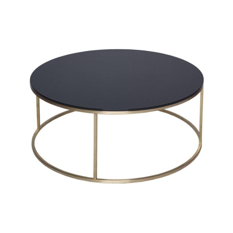 Contemporary Black Glass and Gold Metal Coffee Table