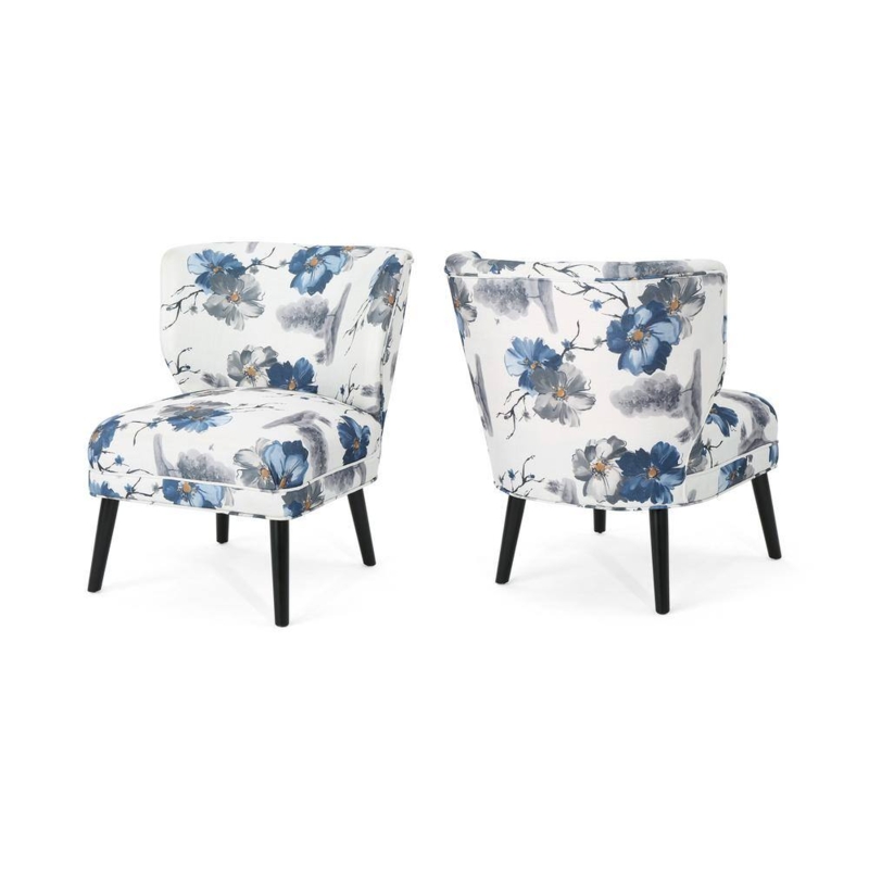 Contemporary Blue and Black Floral Accent Chairs