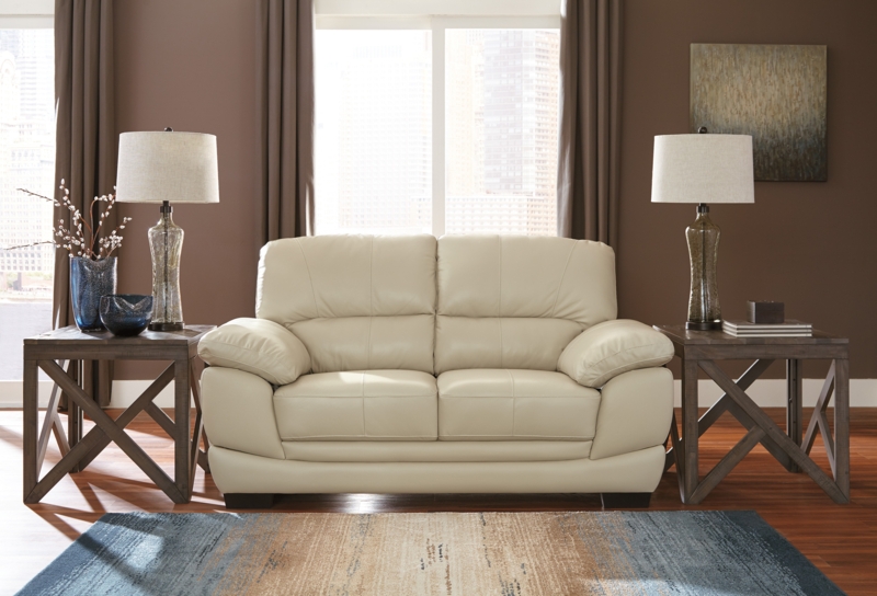 Contemporary Cream Leather Sofa with Matching Loveseat
