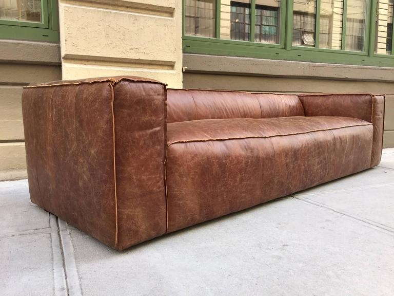Contemporary Distressed Brown Leather Sofa