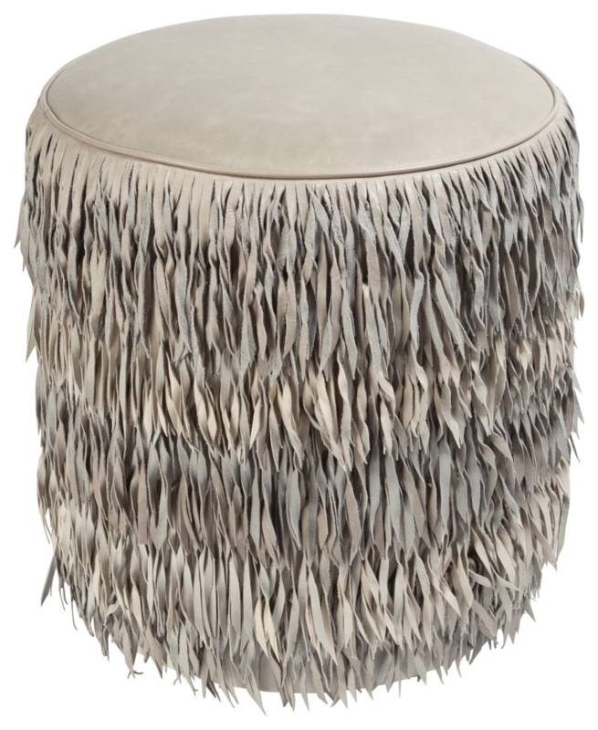 Contemporary Fringe Ottoman with Textured Design