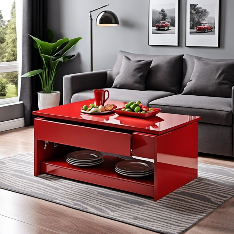 Contemporary Glossy Red Coffee Table with Storage
