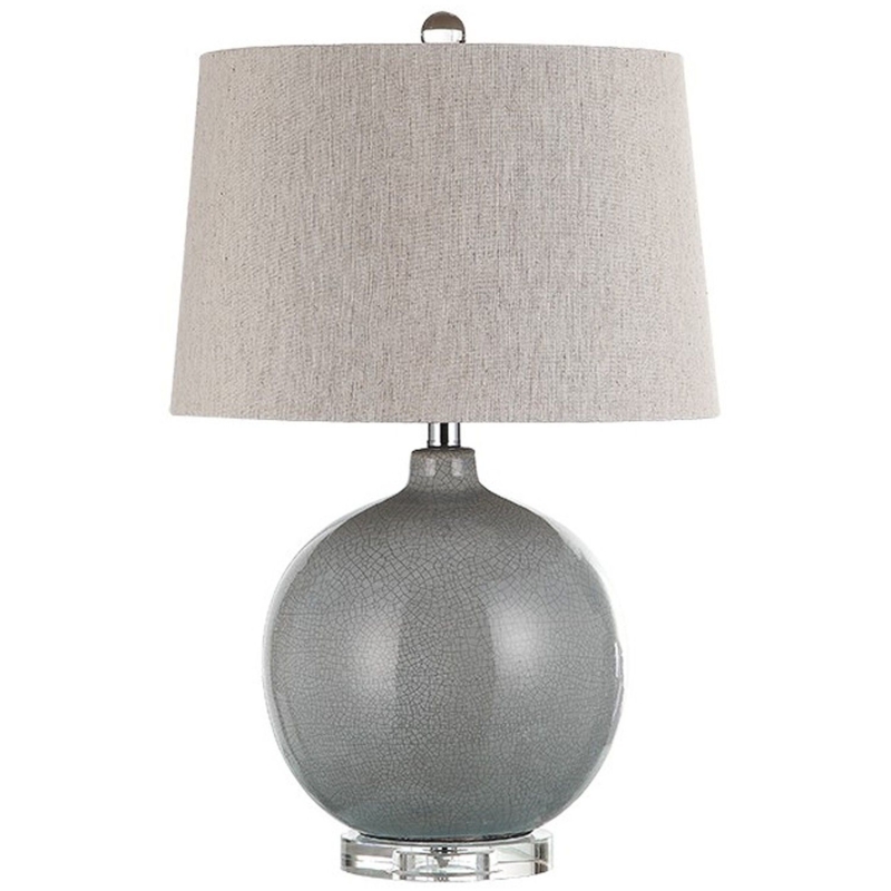 Contemporary Grey Ceramic Table Lamp with Linen Shade