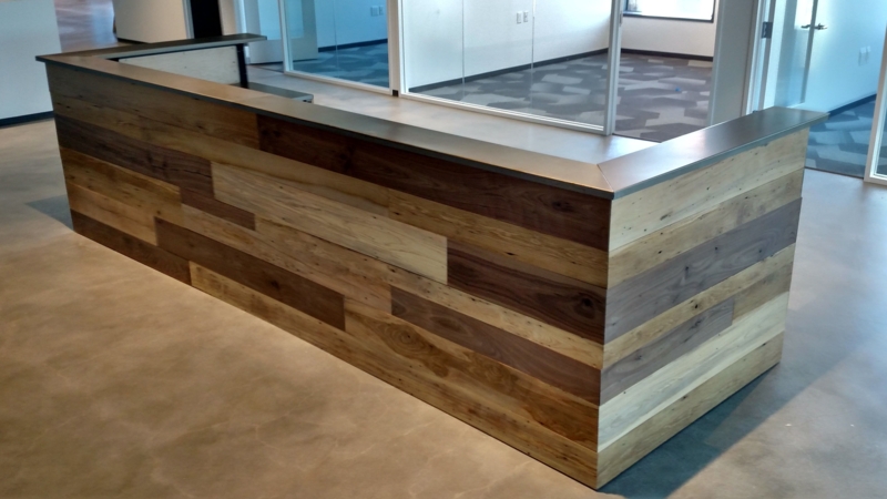 Contemporary Reclaimed Wood Reception Desk with Steel Top