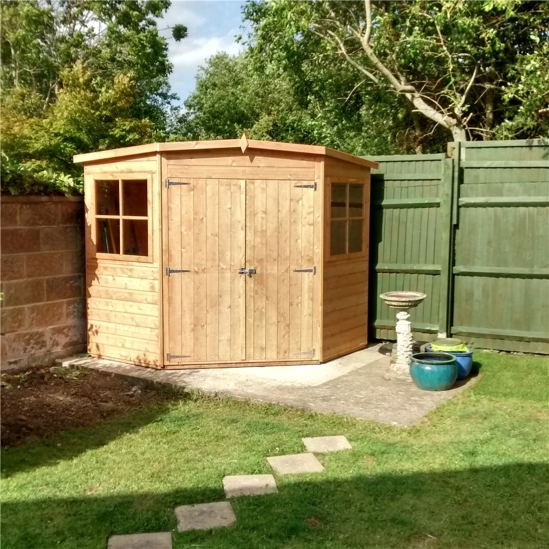 Corner Wooden Garden Shed with Tongue and Groove Panels
