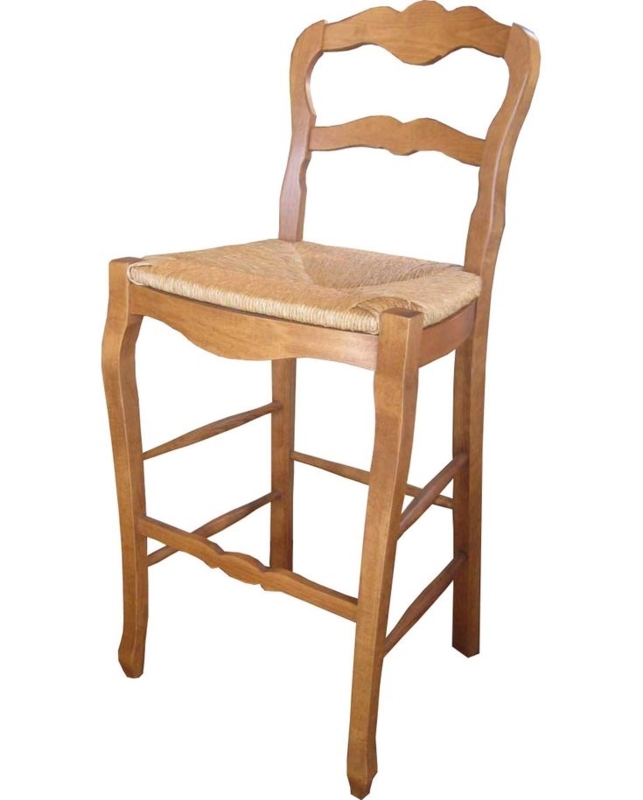 Country French Ladderback Barstool in Natural Stain with Rush Seat ...
