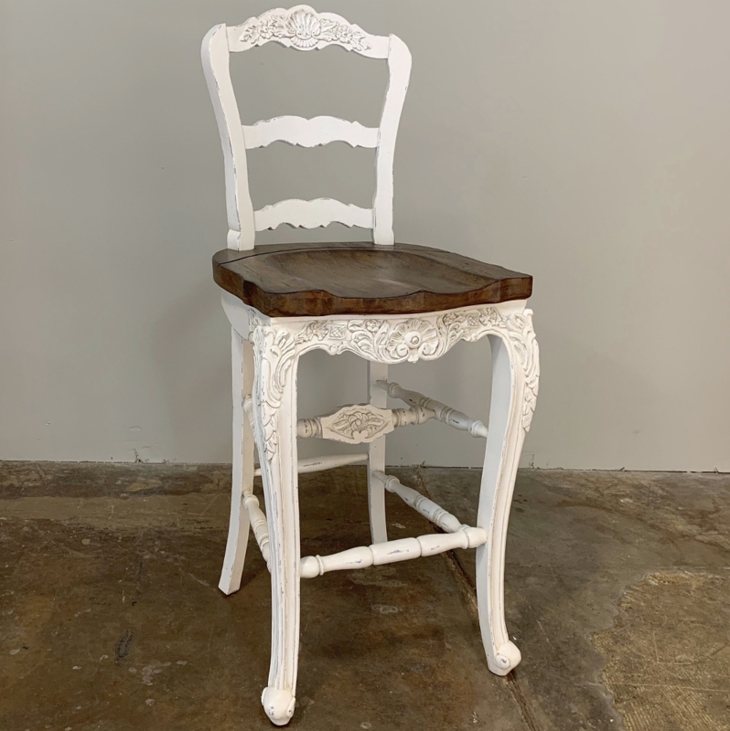 Country French Solid Oak White Bar Stool