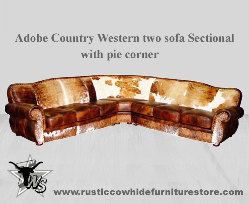 Country Western Leather Sectional Sofa with Cowhide