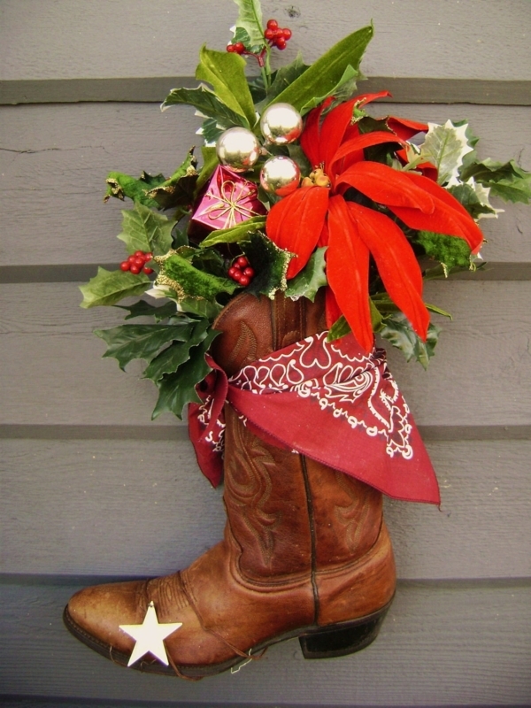 Cowboy Boot Holiday Front Door Christmas Decor