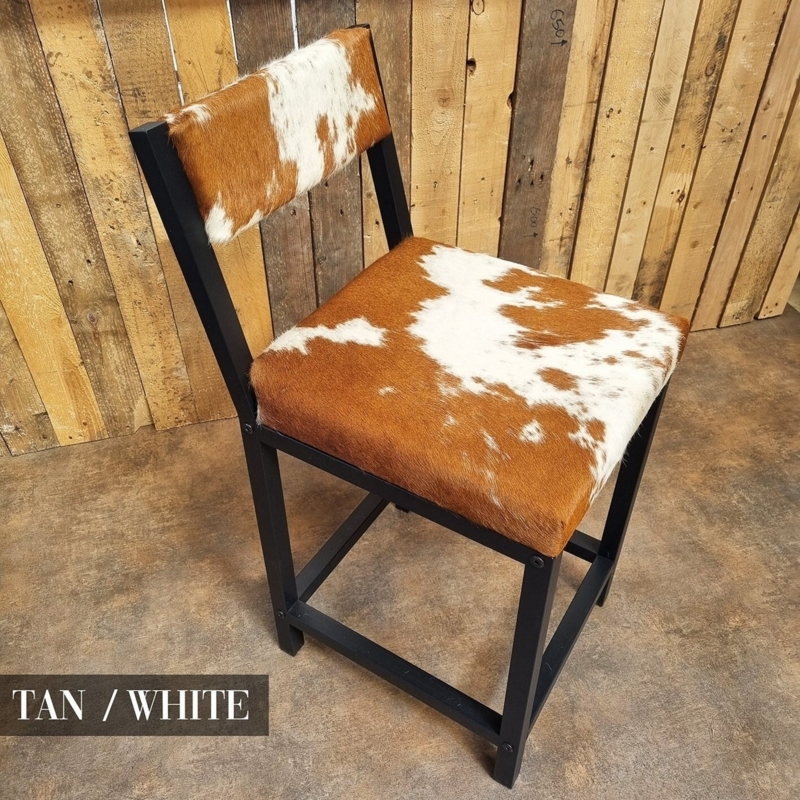 Cowhide Bar Stool with Black Metal Frame