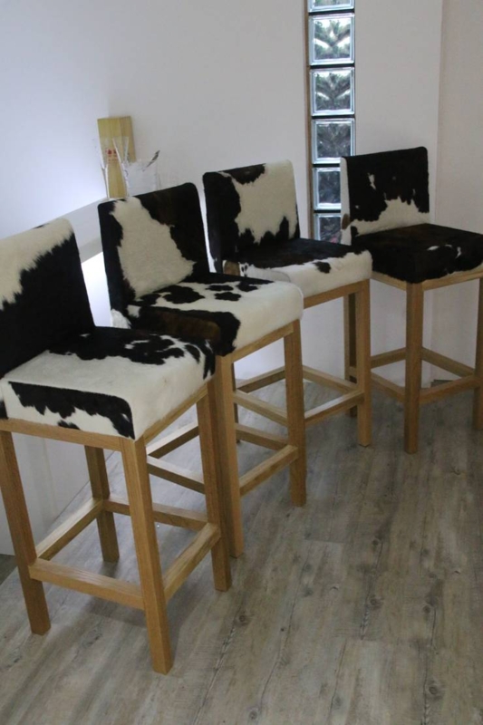 Cowhide Bar Stools with Wooden Legs