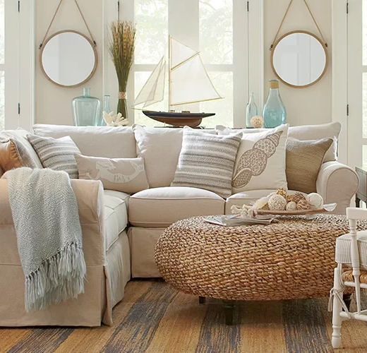 Cozy Beach Cottage Living Room Sofa with Natural Accents