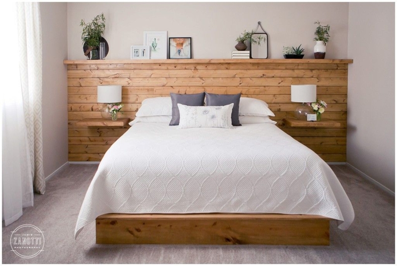 Cozy Bedroom with Shiplap Headboard and Floating Nightstands
